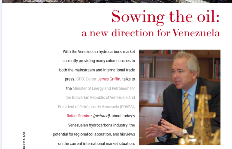 «Siembra del Petróleo, una nueva dirección para Venezuela» (Boletín OPEP may/jun 2006, paginas 6-11)