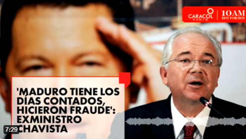 Entrevista con CARACOL RADIO | Rafael Ramírez: «Como está actuando, el gobierno de Maduro abiertamente se declara como una dictadura»